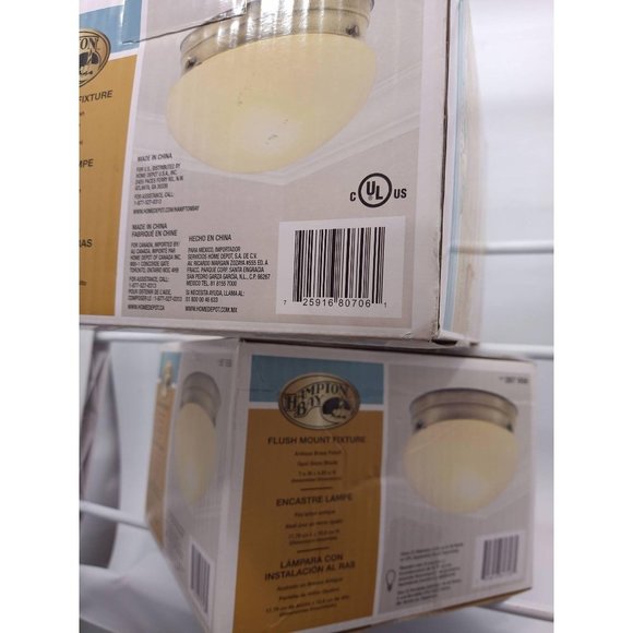 2pc.Antique Brass Hampton Bay Flush Mount Ceiling Fixture Round Lamp Fixtures - Picture 2 of 4